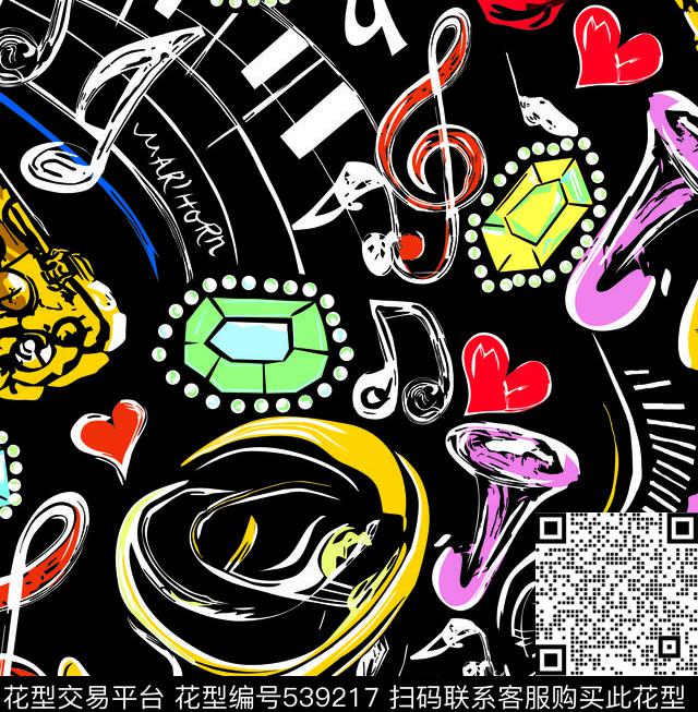 卡通乐器音乐传统印花华亿平台下载（图片编号: 539217） - 瓦栏（Walan）