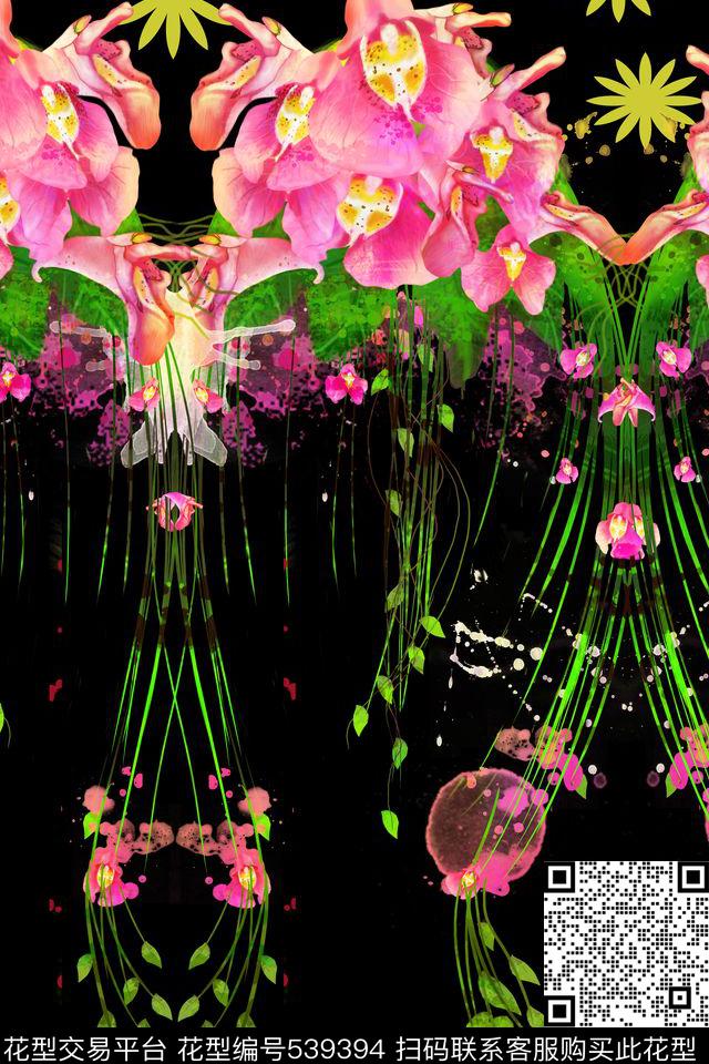 流行时尚石斛花藤数码印花华亿平台下载（图片编号: 539394） - 瓦栏（Walan）