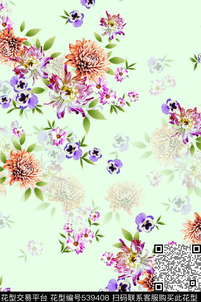 花卉纯色底小花数码印花华亿平台下载（图片编号: 539408） - 瓦栏（Walan）