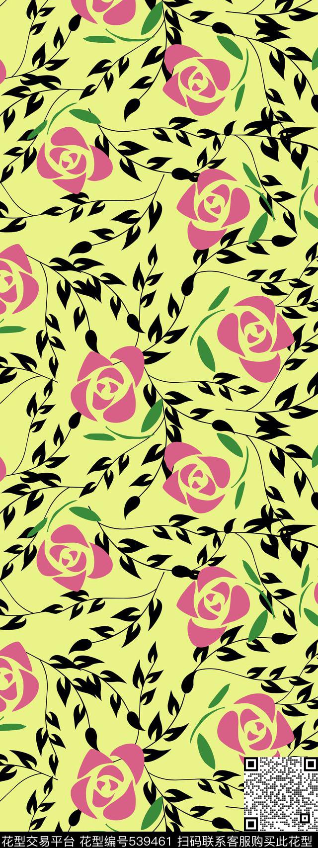 玫瑰抽象花卉传统印花华亿平台下载（图片编号: 539461） - 瓦栏（Walan）