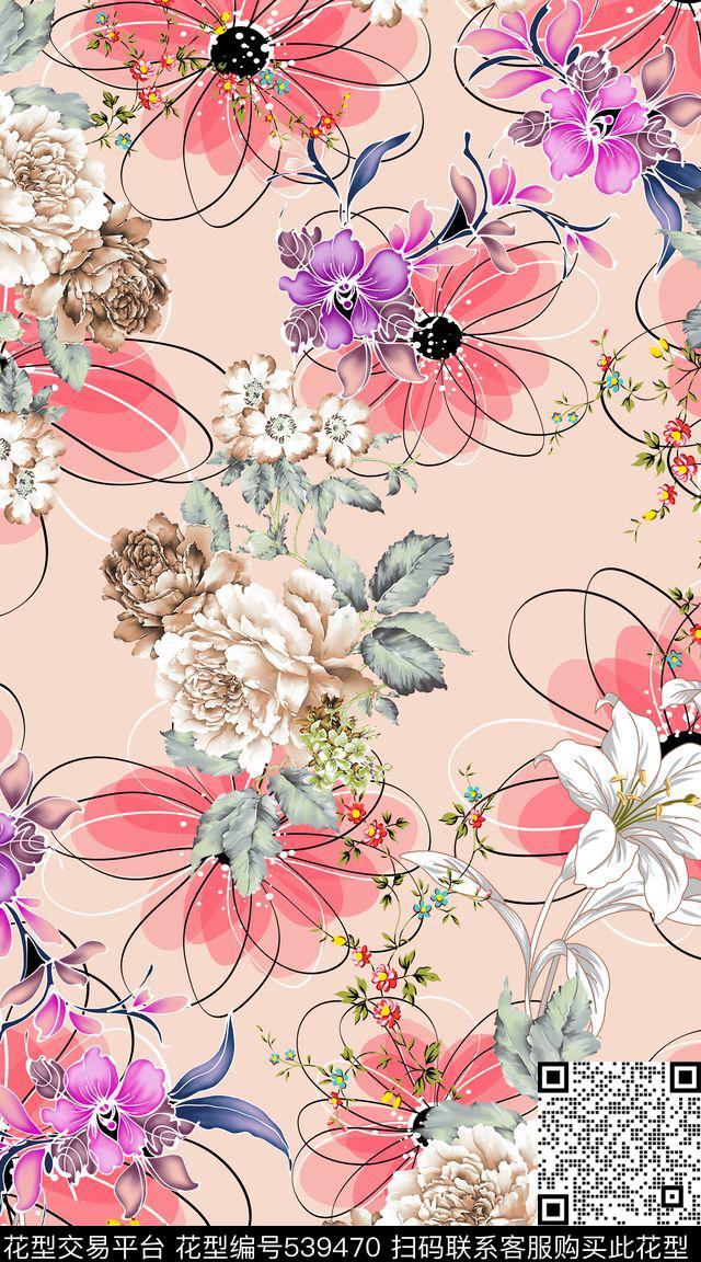 时尚清新花卉数码印花华亿平台下载（图片编号: 539470） - 瓦栏（Walan）