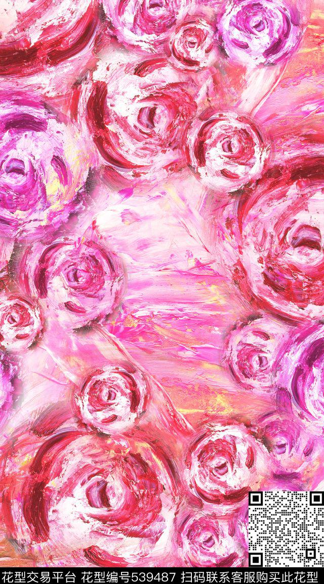 抽象油画创意数码印花华亿平台下载（图片编号: 539487） - 瓦栏（Walan）
