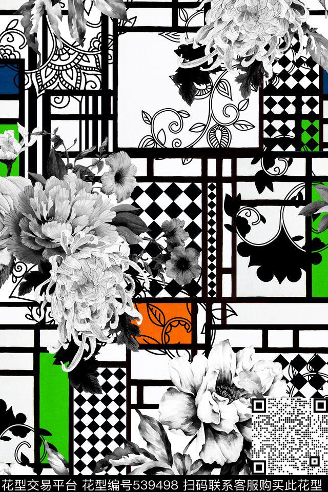 花卉几何花卉数码印花华亿平台下载（图片编号: 539498） - 瓦栏（Walan）