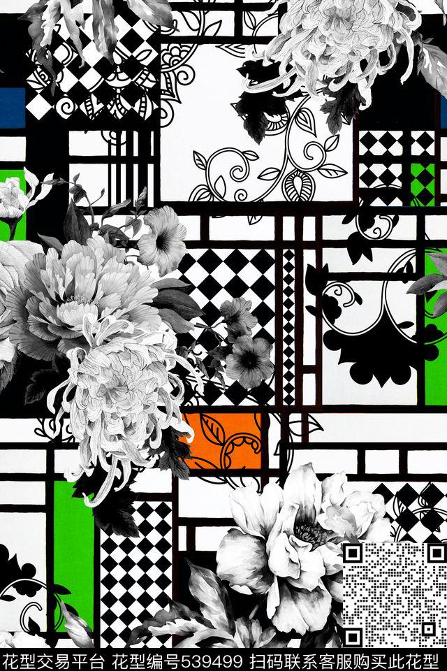 几何佩斯利花卉数码印花华亿平台下载（图片编号: 539499） - 瓦栏（Walan）