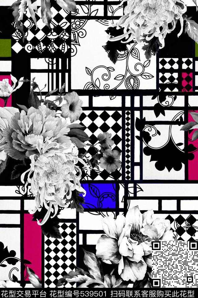 几何佩斯利花卉数码印花华亿平台下载（图片编号: 539501） - 瓦栏（Walan）