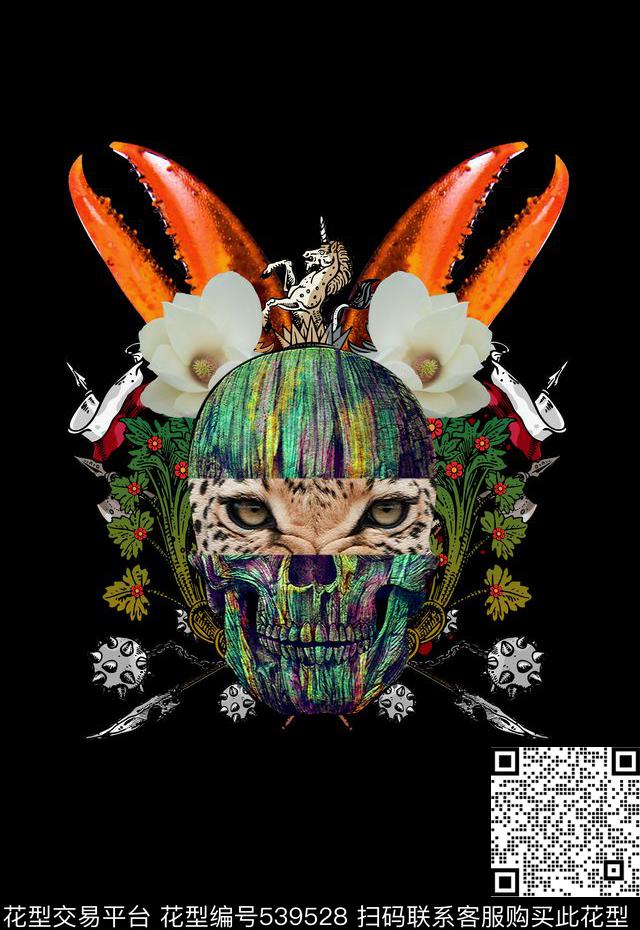 潮流时尚定位创意花卉老虎数码印花华亿平台下载（图片编号: 539528） - 瓦栏（Walan）