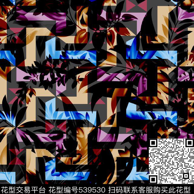 风车解构树叶数码印花华亿平台下载（图片编号: 539530） - 瓦栏（Walan）