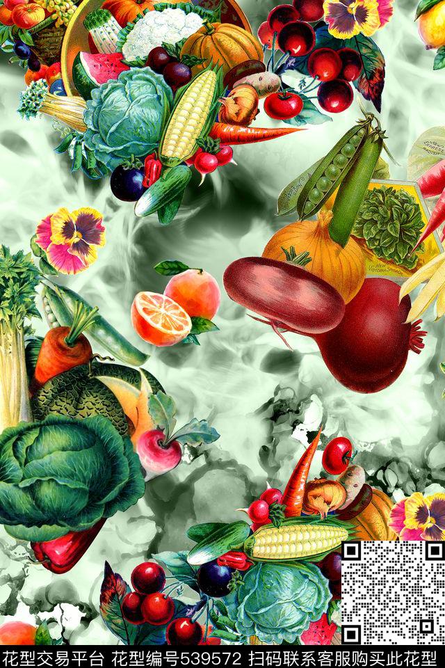 时尚手绘水果数码印花华亿平台下载（图片编号: 539572） - 瓦栏（Walan）