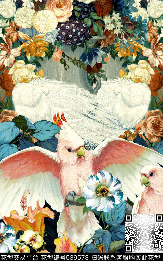 欧式复古孔雀数码印花华亿平台下载（图片编号: 539573） - 瓦栏（Walan）