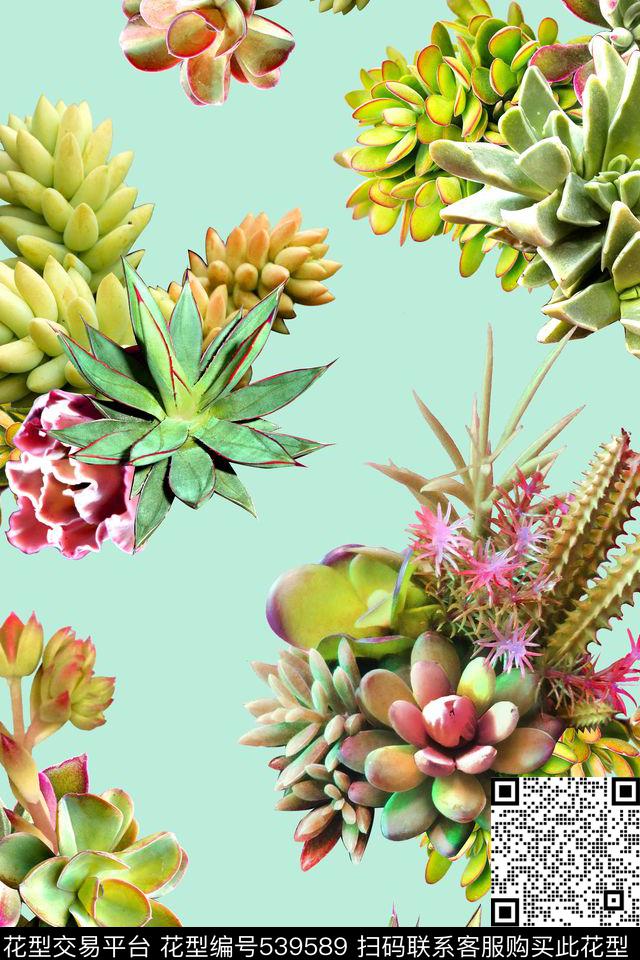 时尚花卉多肉植物数码印花华亿平台下载（图片编号: 539589） - 瓦栏（Walan）