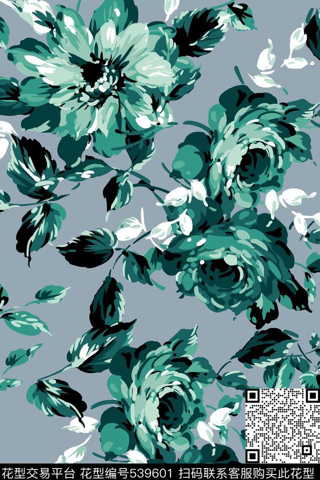 抽象花朵色块手绘花卉传统印花华亿平台下载（图片编号: 539601） - 瓦栏（Walan）