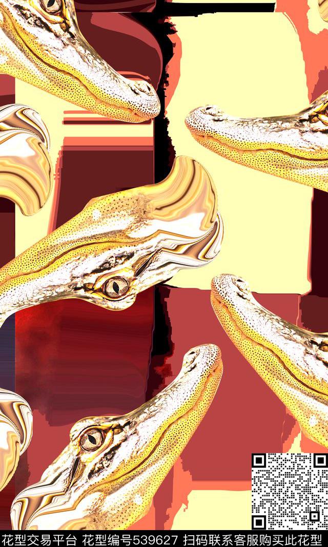 时尚写意鳄鱼色块底部数码印花华亿平台下载（图片编号: 539627） - 瓦栏（Walan）
