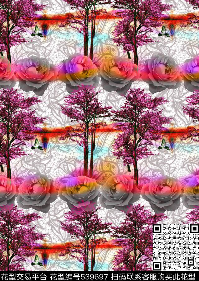 女装潮流时尚大牌手绘花卉数码印花华亿平台下载（图片编号: 539697） - 瓦栏（Walan）