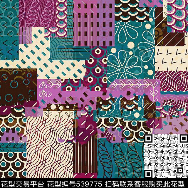 几何拼接时尚传统印花华亿平台下载（图片编号: 539775） - 瓦栏（Walan）
