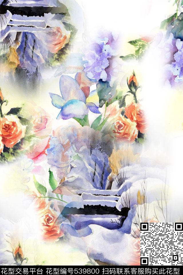 花卉雪景层次数码印花华亿平台下载（图片编号: 539800） - 瓦栏（Walan）