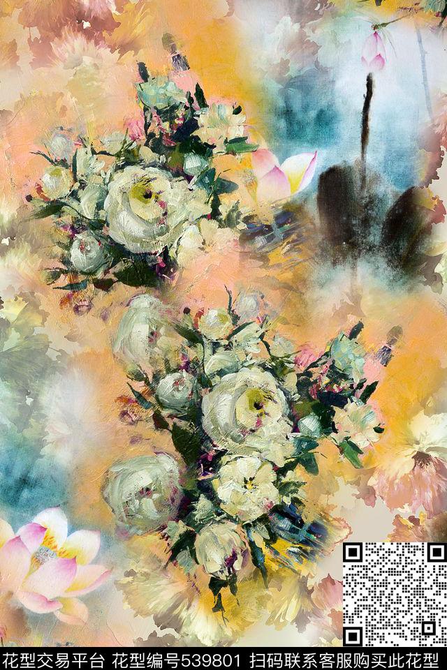 花卉油画立体数码印花华亿平台下载（图片编号: 539801） - 瓦栏（Walan）