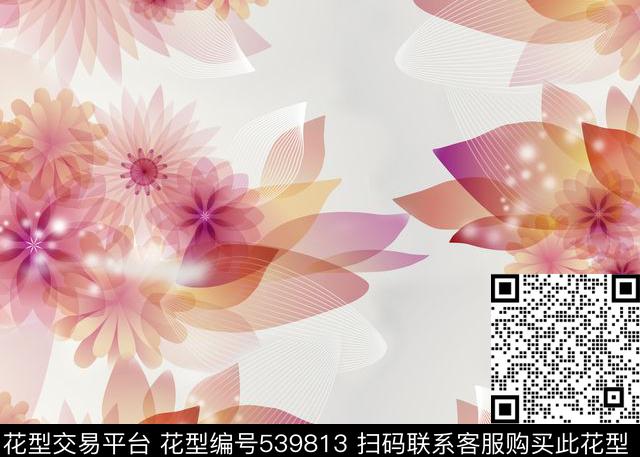 几何花卉莲花数码印花华亿平台下载（图片编号: 539813） - 瓦栏（Walan）