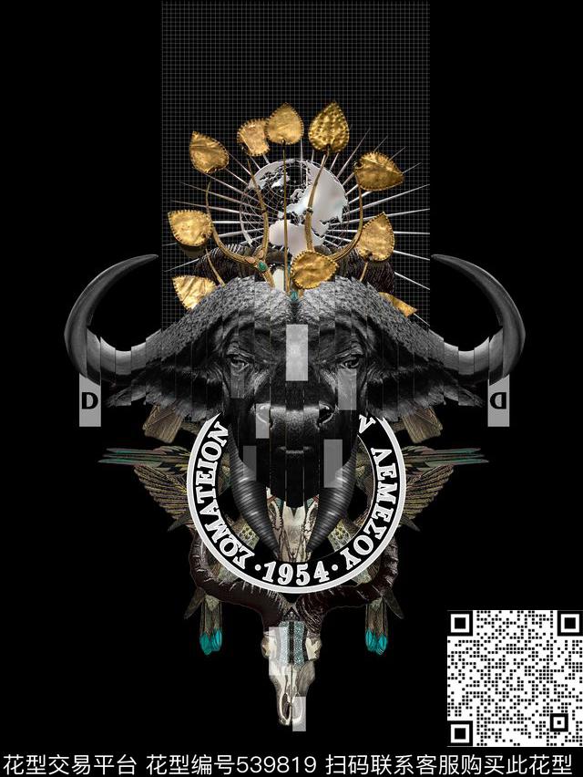 时尚潮牌牛头数码印花华亿平台下载（图片编号: 539819） - 瓦栏（Walan）