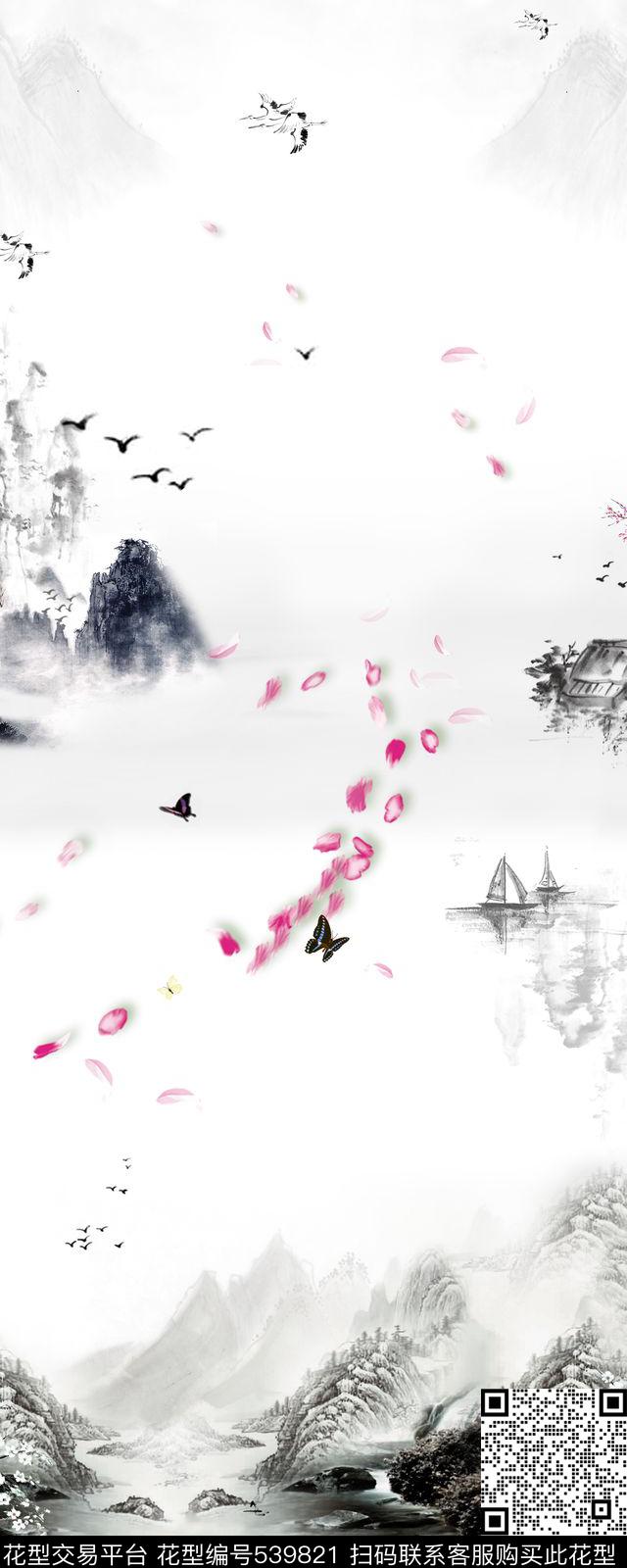 定位山水中国风数码印花华亿平台下载（图片编号: 539821） - 瓦栏（Walan）