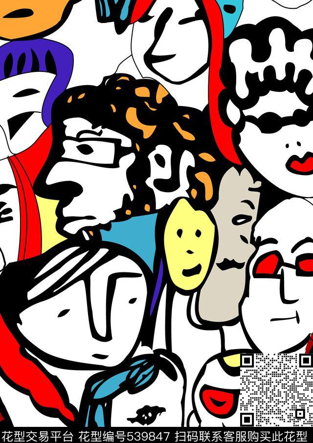 简笔画卡通头像传统印花华亿平台下载（图片编号: 539847） - 瓦栏（Walan）