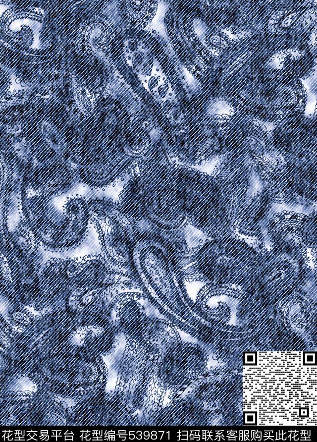 牛仔纹理佩斯利传统印花华亿平台下载（图片编号: 539871） - 瓦栏（Walan）
