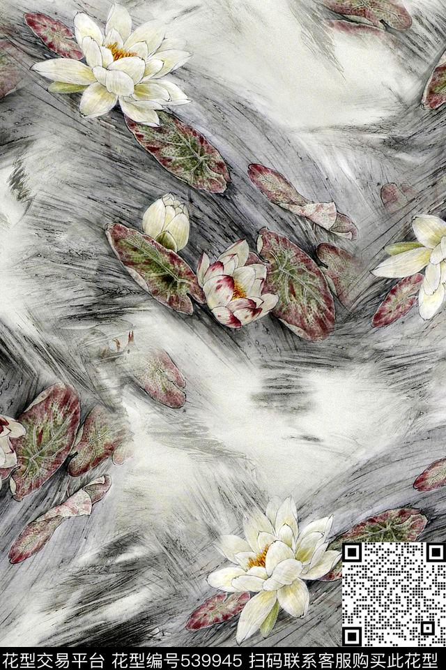 国画水墨旗袍连衣裙素雅荷花数码印花华亿平台下载（图片编号: 539945） - 瓦栏（Walan）