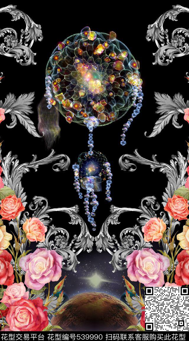 花卉星空宇宙数码印花华亿平台下载（图片编号: 539990） - 瓦栏（Walan）