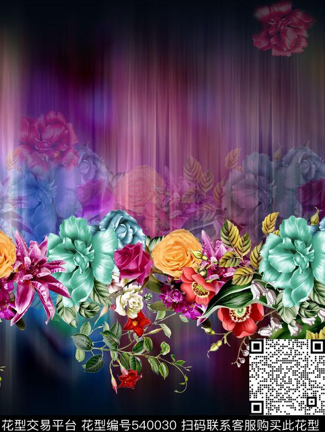 炫彩组合花卉中老年装短装定位数码印花华亿平台下载（图片编号: 540030） - 瓦栏（Walan）