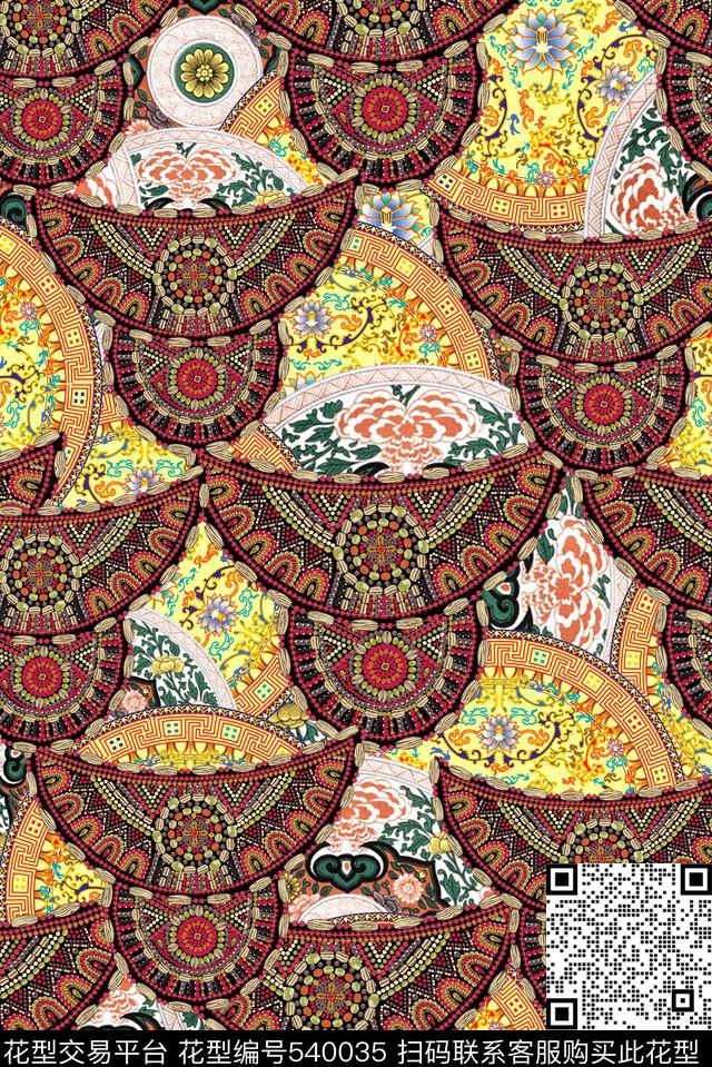 中国风民族特色印花服装中国风瓷盘少数民族珠片组合中国风数码印花华亿平台下载（图片编号: 540035） - 瓦栏（Walan）