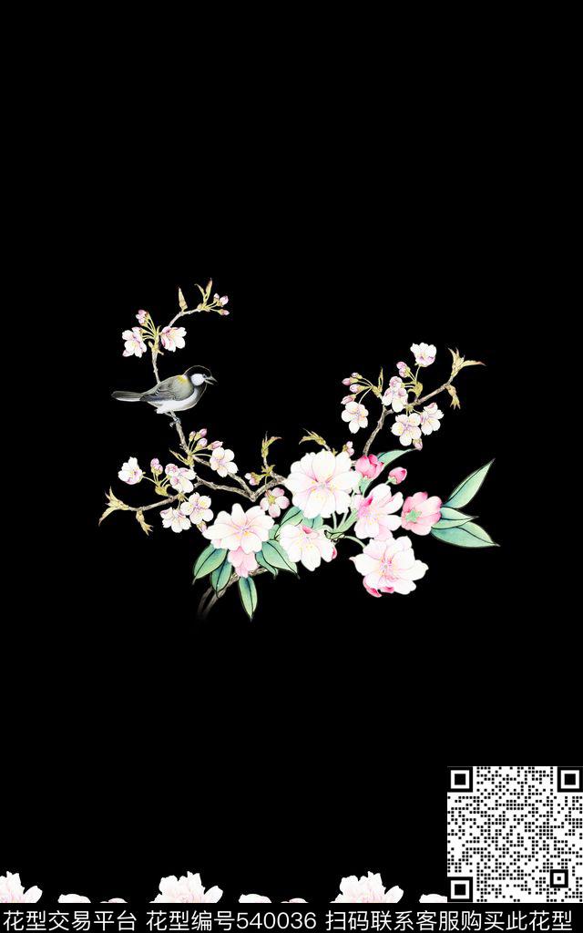 简单国画花卉鸟数码印花华亿平台下载（图片编号: 540036） - 瓦栏（Walan）