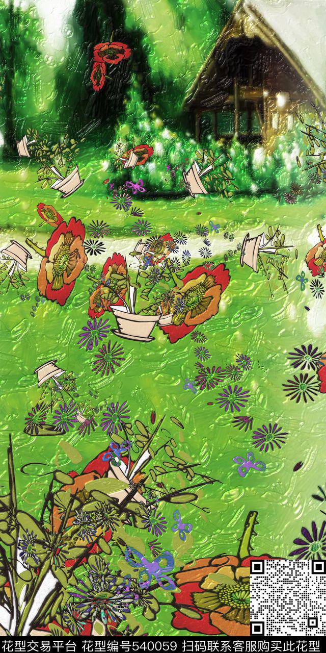 田园风梦幻童话定位花数码印花华亿平台下载（图片编号: 540059） - 瓦栏（Walan）