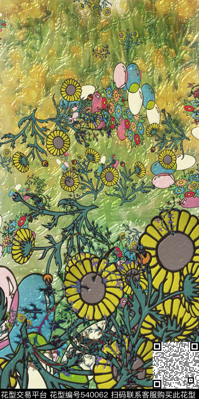 田园风花卉风景定位花数码印花华亿平台下载（图片编号: 540062） - 瓦栏（Walan）
