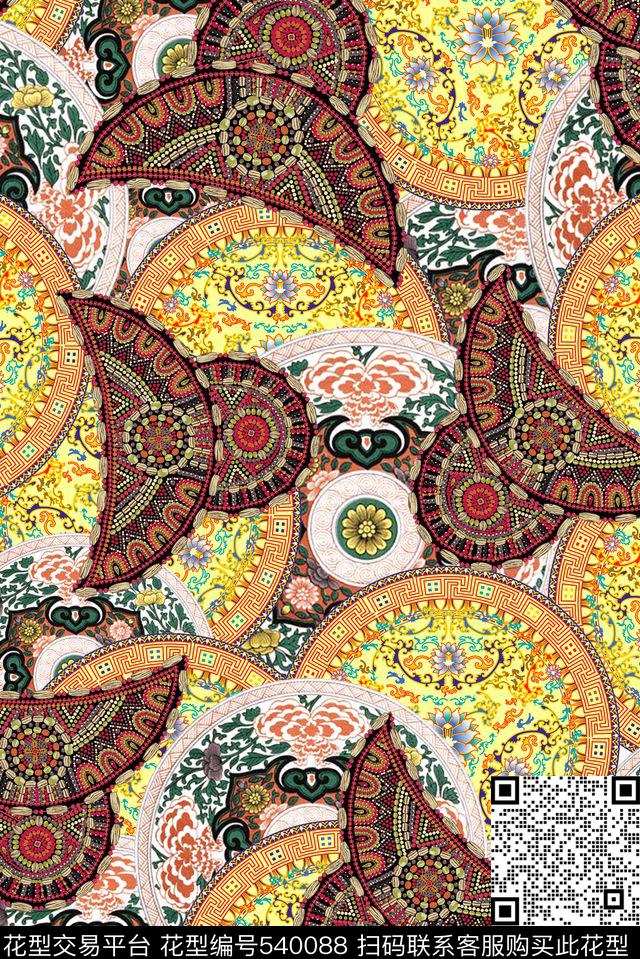 中国风民族特色印花服装中国风瓷盘少数民族珠片组合中国风数码印花华亿平台下载（图片编号: 540088） - 瓦栏（Walan）