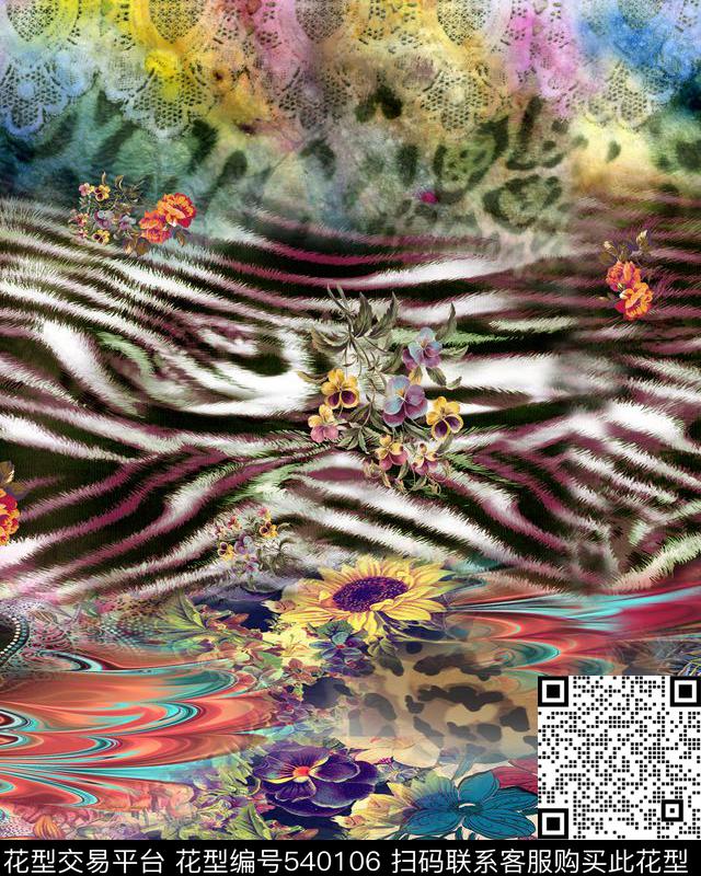 抽象豹纹蕾丝中老装华亿平台短装定位数码印花华亿平台下载（图片编号: 540106） - 瓦栏（Walan）