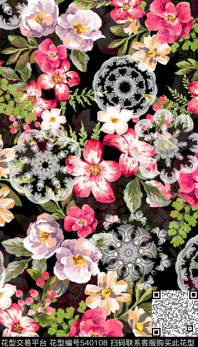 花朵时尚花卉数码印花华亿平台下载（图片编号: 540108） - 瓦栏（Walan）