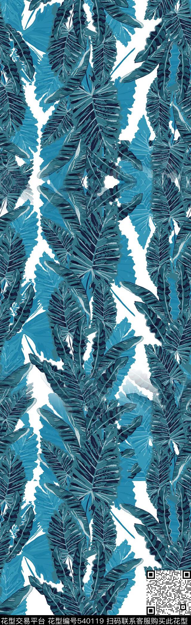 植物热带雨林大树叶丝巾传统印花华亿平台下载（图片编号: 540119） - 瓦栏（Walan）