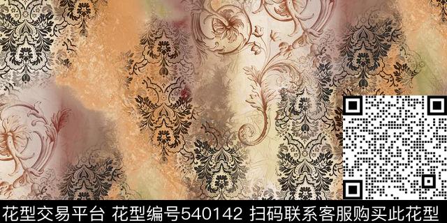 抽象花叶子数码印花华亿平台下载（图片编号: 540142） - 瓦栏（Walan）