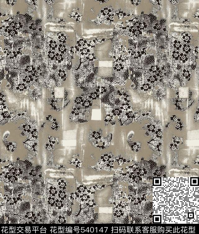 抽象花几何数码印花华亿平台下载（图片编号: 540147） - 瓦栏（Walan）