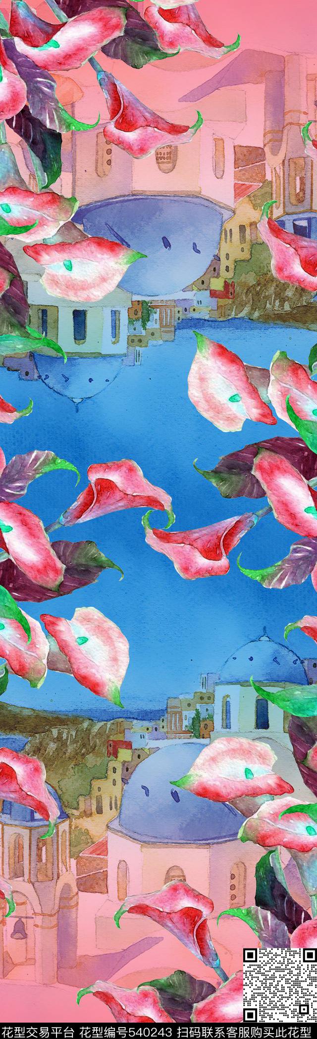 风景花卉建筑数码印花华亿平台下载（图片编号: 540243） - 瓦栏（Walan）