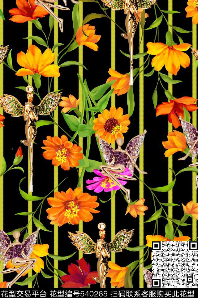 吉梗花几何线条流行时尚数码印花华亿平台下载（图片编号: 540265） - 瓦栏（Walan）