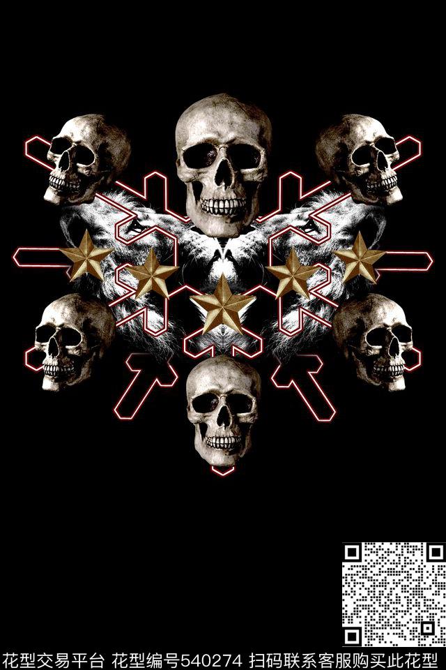 潮流时尚男装定位狮子骷髅头数码印花华亿平台下载（图片编号: 540274） - 瓦栏（Walan）