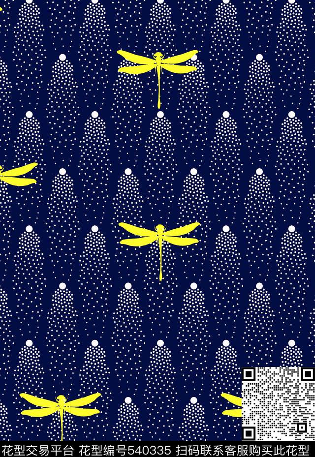 抽象几何圆点蜻蜓传统印花华亿平台下载（图片编号: 540335） - 瓦栏（Walan）