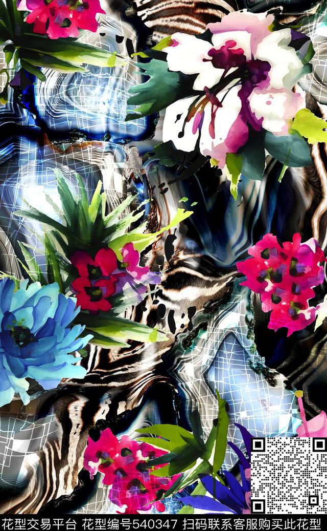 数码华亿平台花卉豹纹底数码印花华亿平台下载（图片编号: 540347） - 瓦栏（Walan）