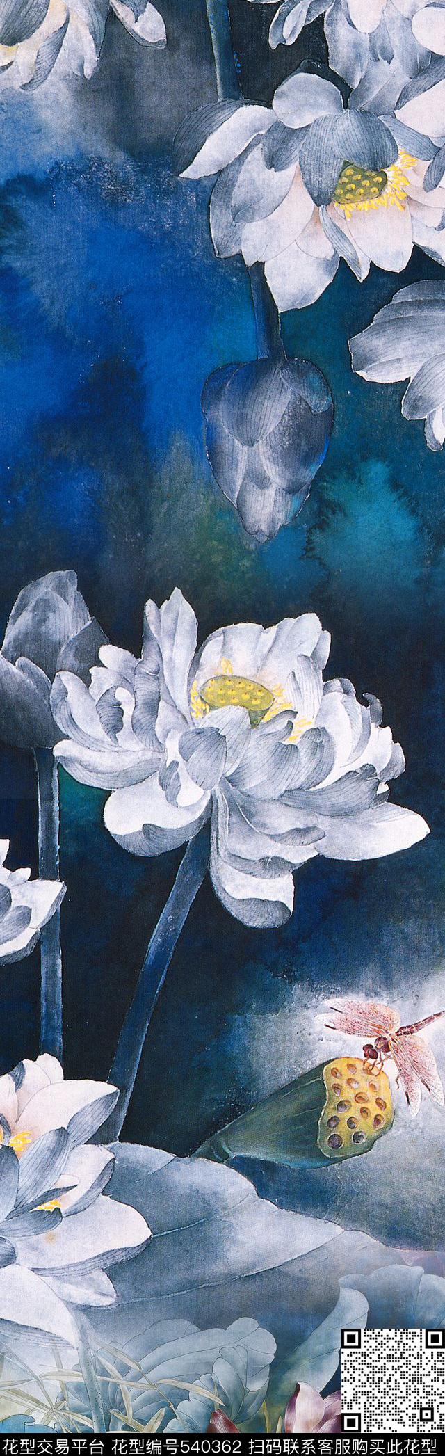 荷花荷叶肌理纹理长巾数码印花华亿平台下载（图片编号: 540362） - 瓦栏（Walan）