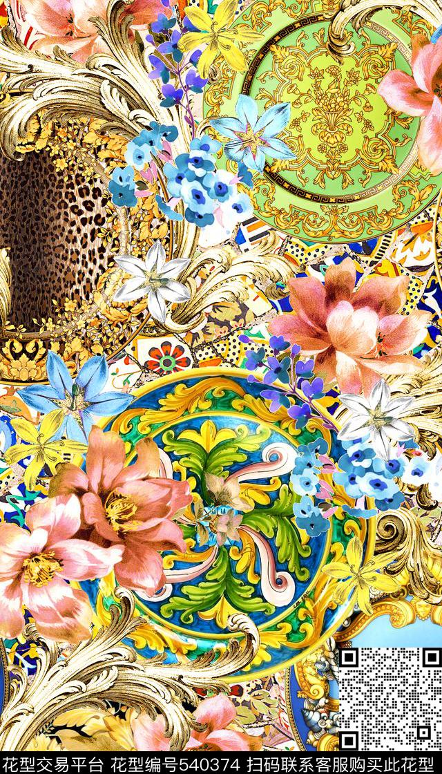 时尚盘子花卉数码印花华亿平台下载（图片编号: 540374） - 瓦栏（Walan）