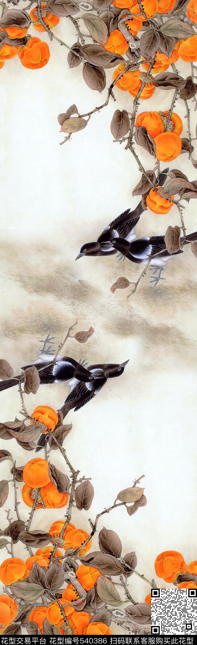 国画花鸟中国风数码印花华亿平台下载（图片编号: 540386） - 瓦栏（Walan）