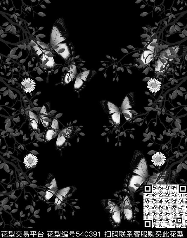 抽象树林蝴蝶数码印花华亿平台下载（图片编号: 540391） - 瓦栏（Walan）