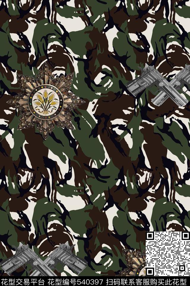 抽象迷彩枪数码印花华亿平台下载（图片编号: 540397） - 瓦栏（Walan）