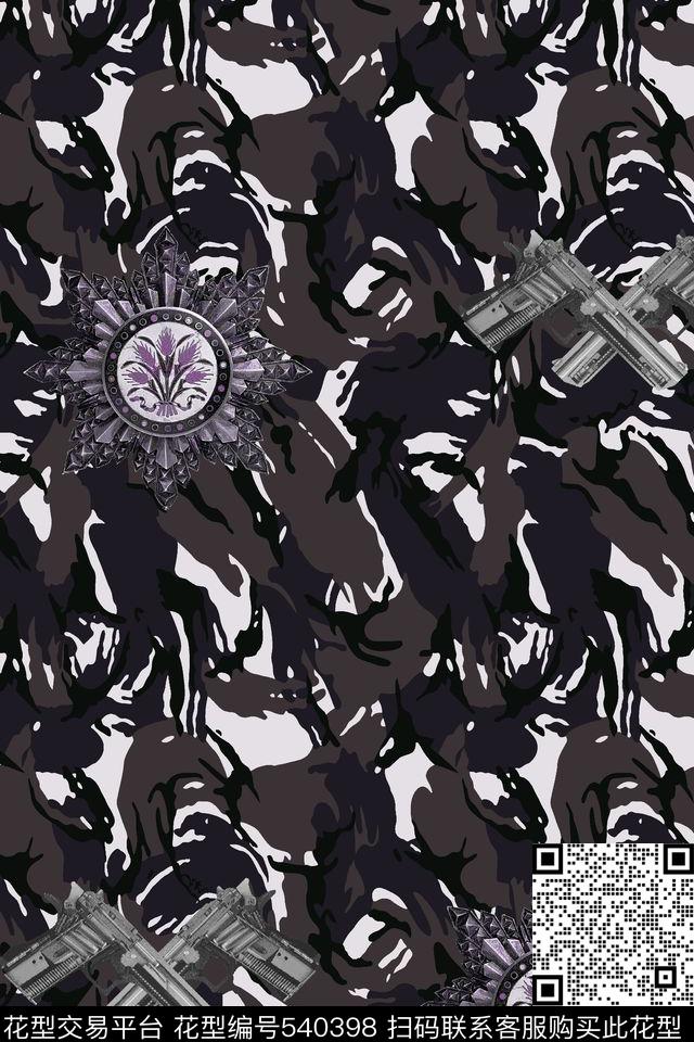 抽象迷彩枪数码印花华亿平台下载（图片编号: 540398） - 瓦栏（Walan）