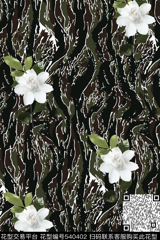 抽象迷彩花卉数码印花华亿平台下载（图片编号: 540402） - 瓦栏（Walan）